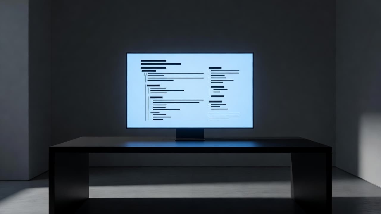 A computer monitor displaying organized documentation structure in a dark, quiet office.